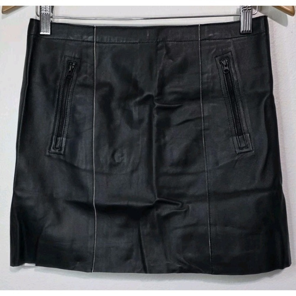 NEW Vince 2 Black Lambskin Leather A-Line Mini Skirt Woman Moto Grunge Goth Core
